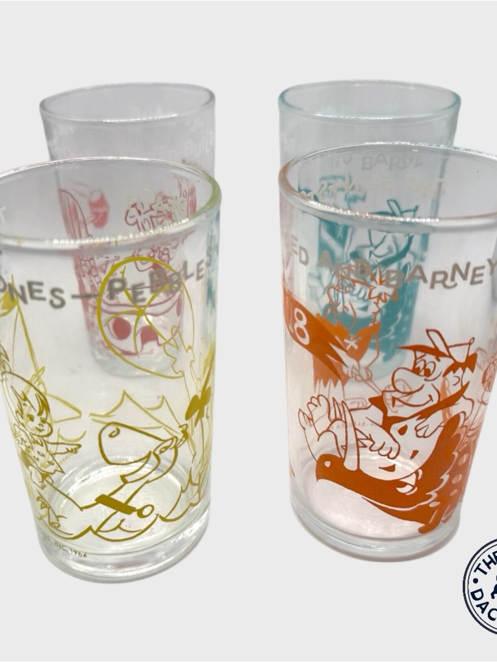 Vintage Set of 4 Cartoon Character Fred Flintstone Juice Glasses
